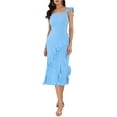 thumbnail image 1 of INSPIRE CHIC Women's Sleeveless Square Neck Ruffle Cocktail Midi Dress L Light Blue, 1 of 6