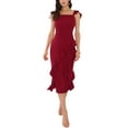 thumbnail image 1 of INSPIRE CHIC Women's Sleeveless Square Neck Ruffle Cocktail Midi Dress XL Wine Red, 1 of 6