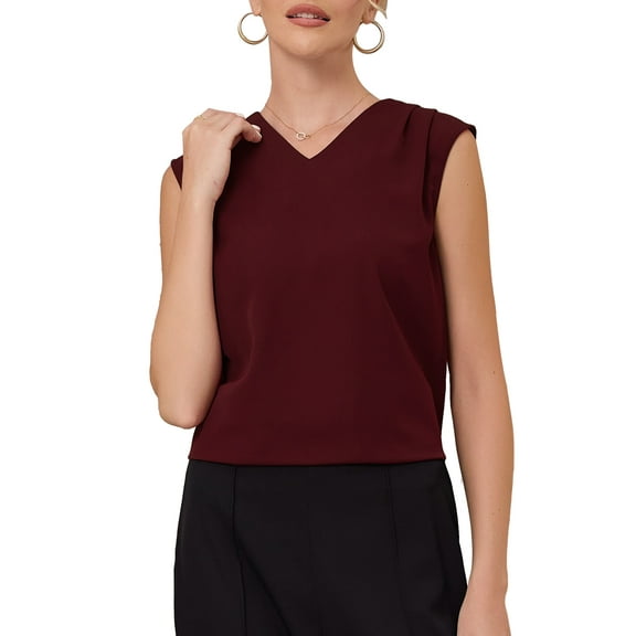 INSPIRE CHIC Women's Sleeveless Tank Top V Neck Camisole Casual Work Shirt 2XL Dark Red