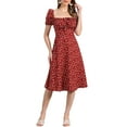 thumbnail image 1 of INSPIRE CHIC Women's Smocked Dress Square Neck Ruffled Hem Floral Dress L Dark Red, 1 of 5
