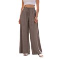 thumbnail image 1 of INSPIRE CHIC Women's Smocked High Waist Drawstring Casual Pants for Comfortable Summer Wear with Flowy Wide Leg Design L Dark Brown, 1 of 6