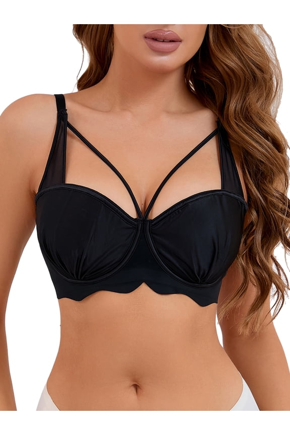 Women's Soft Underwire Bra Front Cross Lightly Adjustable Straps Training Minimizers B 36 Black
