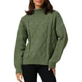 thumbnail image 1 of INSPIRE CHIC Women's Solid Color Turtleneck Oversize Long Sleeves Cable Knit Sweater S Green, 1 of 6