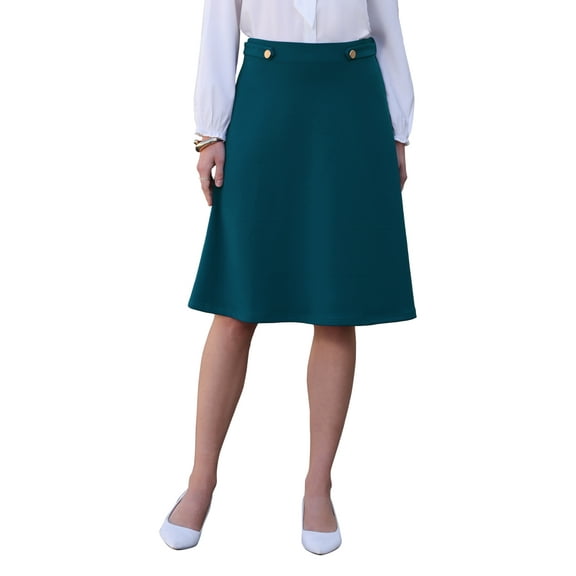 INSPIRE CHIC Women's Solid Flare Skirt High Waist Casual Work A-Line Midi Skirt S Lake Blue