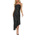 thumbnail image 1 of INSPIRE CHIC Women's Spaghetti Strap Satin Midi Dress Sleeveless Asymmetrical High-Low Cocktail Party Dress XS Black, 1 of 6