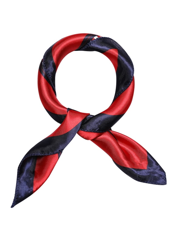 Women's Back to School Square Kerchief Floral Leopard Polka Dots Striped Print Neck Scarf Shawl Red 23.62 x 23.62''