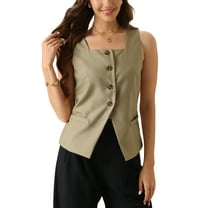 INSPIRE CHIC Women's Square Neck Dressy Suit Waistcoat Sleeveless Vest XL Khaki
