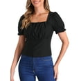 thumbnail image 1 of INSPIRE CHIC Women's Square Neck Ruffle Short Sleeve Summer Casual T Shirts XS Black, 1 of 6