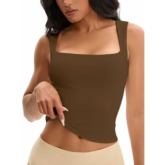 INSPIRE CHIC Women's Square Neck Sleeveless Tank Tops Basic Fitted Camisoles M Brown
