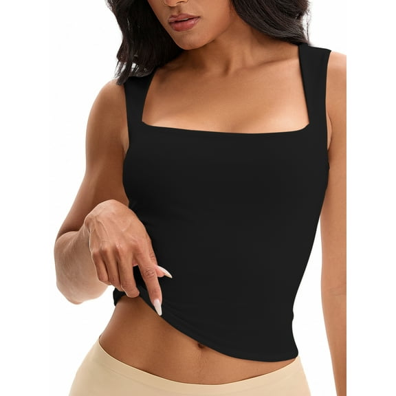INSPIRE CHIC Women's Square Neck Sleeveless Tank Tops Basic Fitted Camisoles XL Black