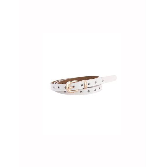 INSPIRE CHIC Women's Stars Hollow Alloy Pin Buckle Leather Skinny Belt White Waist: 27 1/2- 37 3/8 "