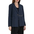 thumbnail image 1 of INSPIRE CHIC Women's Striped Blazers Lapel Collar Chain Decor Long Sleeve Work Office Jackets S Navy Blue, 1 of 5