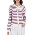 thumbnail image 1 of INSPIRE CHIC Women's Striped Cardigan Sweaters Casual Long Sleeve Ribbed Knit Jacket 2XL Purple, 1 of 4
