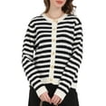 thumbnail image 1 of INSPIRE CHIC Women's Striped Cardigan Sweaters Casual Long Sleeve Ribbed Knit Jacket S Black, 1 of 4