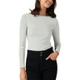 thumbnail image 1 of INSPIRE CHIC Women's Striped Long Sleeve Shirt Boat Neck Tops Stertchy 2025 Casual Basic Tee Shirt L White, 1 of 6