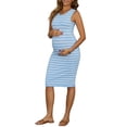 thumbnail image 1 of INSPIRE CHIC Women's Striped Maternity Dress Summer Bodycon Ribbed Knit Sleeveless Pregnancy Tank Dresses M Blue, 1 of 6