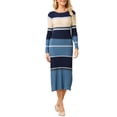 thumbnail image 1 of INSPIRE CHIC Women's Striped Sweater Dress Long Sleeve Casual Work Ribbed Knit Bodycon Dresses L Grey Blue, 1 of 5