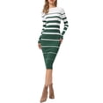 thumbnail image 1 of INSPIRE CHIC Women's Striped Sweater Dress Long Sleeve Stretchy Crew Neck Bodycon Ribbed Knit Casual Fall Long Dresses M Green, 1 of 6