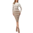 thumbnail image 1 of INSPIRE CHIC Women's Striped Sweater Dress Long Sleeve Stretchy Crew Neck Bodycon Ribbed Knit Casual Fall Long Dresses M Khaki White, 1 of 6