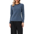 thumbnail image 1 of INSPIRE CHIC Women's Striped Top Long Sleeve Crew Neck Slim Fit Cotton Fitted Tee L Black Blue Stripe, 1 of 6