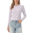 thumbnail image 1 of INSPIRE CHIC Striped Shirts for Women Long Sleeve Cotton Tops Crew Neck Fitted Tees Casual Outfits XL Light Purple Stripe, 1 of 6