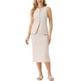 thumbnail image 1 of Women's Summer 2 Piece Suit Skirt Set Business Work Set Button Down Sleeveless Vest Blazer and Pencil Skirt S Beige, 1 of 6