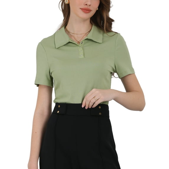 INSPIRE CHIC Women's Summer Bodysuits Leotard Short Sleeve Stretch Polo Shirt Body Suit S Green