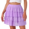 thumbnail image 1 of INSPIRE CHIC Women's Summer Cute Ruffled A-Line Lace Mini 2026 Tiered Skirt S Light Purple, 1 of 4