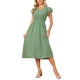 thumbnail image 1 of INSPIRE CHIC Women's Summer Dresses 2026 Ruffle Short Sleeve V Neck Button Flowy A-Line Midi Dress with Pockets S Green, 1 of 6