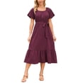 thumbnail image 1 of INSPIRE CHIC Women's Summer Dresses Casual Flutter Short Sleeve Scoop Neck Tiered Flowy Sundress Tie Waist Long Maxi Dress XL Wine Red, 1 of 6