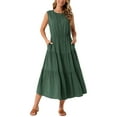 thumbnail image 1 of INSPIRE CHIC Women's Summer Dresses Sleeveless Crewneck Sundress Tiered Casual Flowy Midi Dress with Pockets M Army Greens, 1 of 5