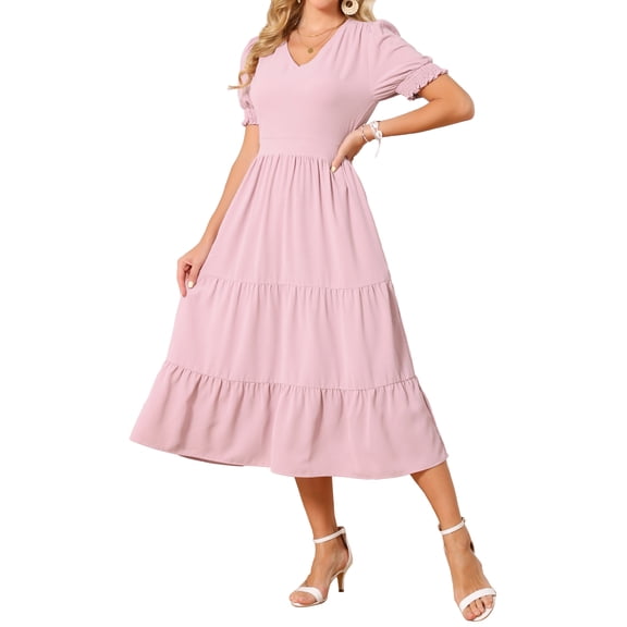 INSPIRE CHIC Women's Summer Dresses Smocked Floral Sundress Tiered Beach Flowy Boho Maxi Dress XL Pink