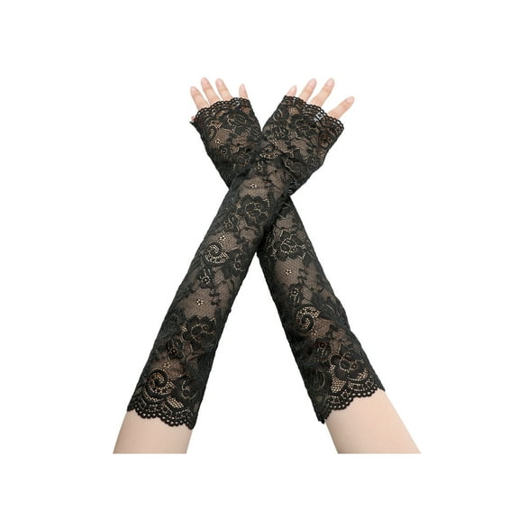 INSPIRE CHIC Women's Summer Driving Glove Detachable Arm Sleeves Lace Fingerless Gloves for Women One Size Black