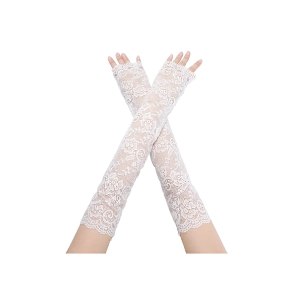 INSPIRE CHIC Women's Summer Driving Glove Detachable Arm Sleeves Lace Fingerless Gloves for Women One Size White