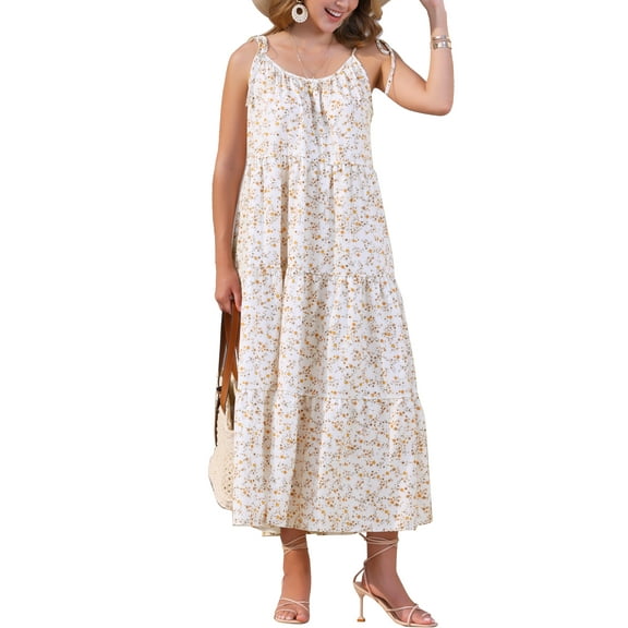 INSPIRE CHIC Women's Summer Floral Tie Shoulder Sleeveless Boho Maxi Dress 2XL Pink