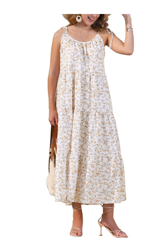 Women's Summer Floral Tie Shoulder Sleeveless Boho Maxi Dress L Pink