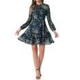 thumbnail image 1 of Women's Summer Dresses 2025 Floral Tie V Neck Semi Sheer Long Sleeve Layered Tiered Chiffon Mini Dress S Dark Blue, 1 of 6