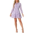thumbnail image 1 of Women's Summer Dresses 2025 Floral Tie V Neck Semi Sheer Long Sleeve Layered Tiered Chiffon Mini Dress XS Light Purple, 1 of 6