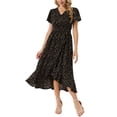 thumbnail image 1 of INSPIRE CHIC Women's Summer Flutter Short Sleeve Wrap High Low Hem V Neck Midi Dress L Black, 1 of 6