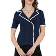 thumbnail image 1 of INSPIRE CHIC Women's Summer Short Sleeve Double Breasted Contrast Color Knit Sweater Tops 2XL Dark Blue, 1 of 4
