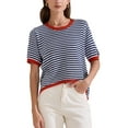 thumbnail image 1 of INSPIRE CHIC Women's Summer Short Sleeve Round Neck Trendy Pullover Striped Knitted T Shirt S Dark Blue, 1 of 5