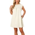 thumbnail image 1 of INSPIRE CHIC Women's Summer Short Tank Dress Cap Sleeve Crewneck Casual Ruched Sundress Loose Shift Tunic Mini Dresses M Beige, 1 of 6