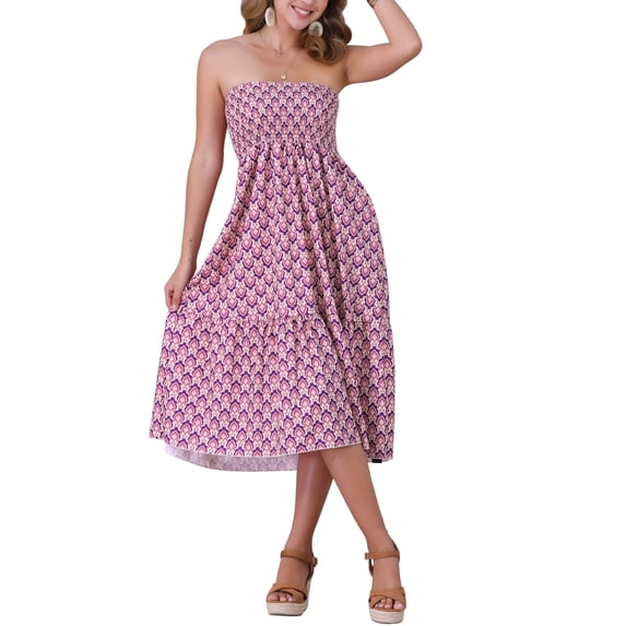 INSPIRE CHIC Women's Summer Skirt Casual Smocked Waist Flowy Floral Maxi Skirts M Purple Floral