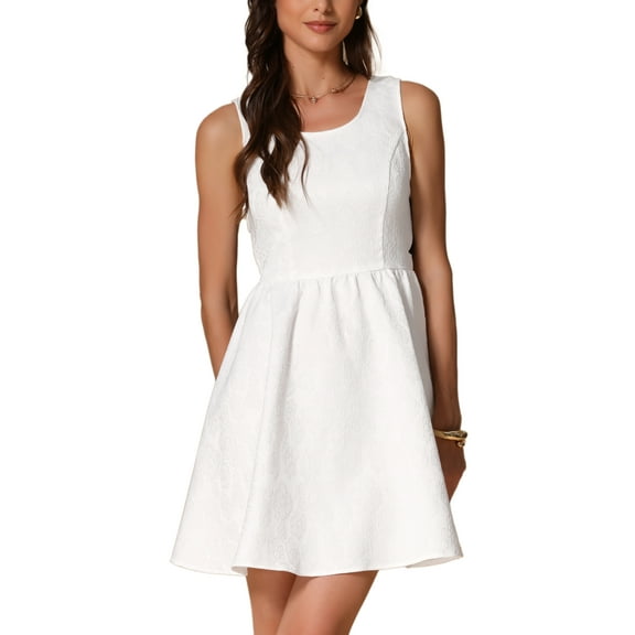 INSPIRE CHIC Women's Summer Sleeveless Back Bow Flowy Skater A-Line Mini Dress XL White