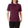 thumbnail image 1 of INSPIRE CHIC Women's Summer Tops Solid Color Bow Tie Neck Short Sleeves Wear-to-Work Blouses Deep Fuchsia M, 1 of 5