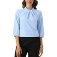 thumbnail image 1 of INSPIRE CHIC Women's Summer Work Shirts Mock Neck Ruched 3/4 Sleeves Dressy Casual Blouses XS Blue, 1 of 5