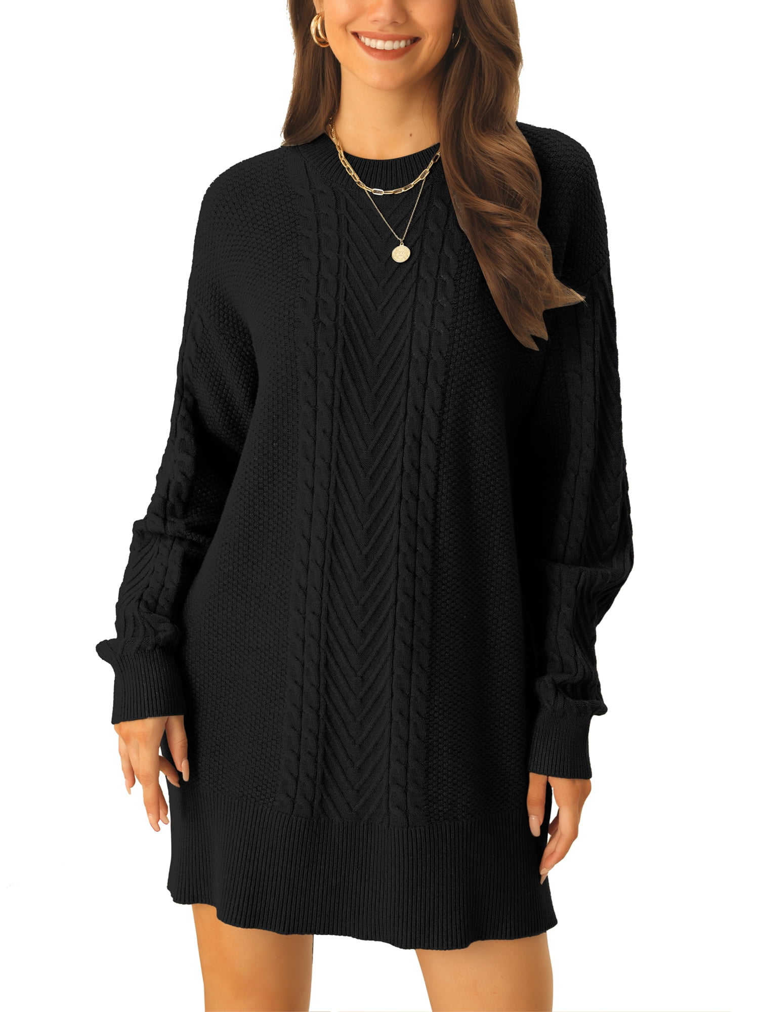 Seta T Women's Textured Long Sleeve, Above Knee, Casual Loose Sweater ...