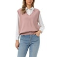 thumbnail image 1 of INSPIRE CHIC Women's Sweater Vest V Neck Sleeveless Uniform Classic Knitted Pullover Tops L Pink, 1 of 6