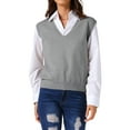 thumbnail image 1 of INSPIRE CHIC Women's Sweater Vest V Neck Sleeveless Uniform Classic Knitted Pullover Tops S Grey, 1 of 6