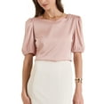 thumbnail image 1 of INSPIRE CHIC Women's Sweetheart Neck Half Sleeve Office Work Satin Blouse XS Pink, 1 of 6
